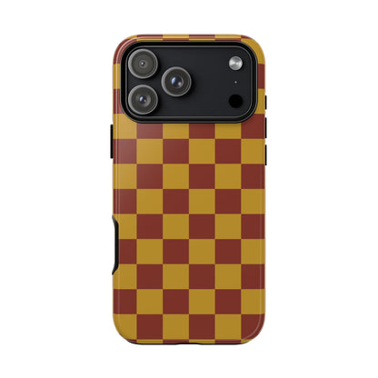 iPhone 17 Pro Max / Glossy Phone Case - Trendy Mustard & Burgandy Checked Pattern Phone Case