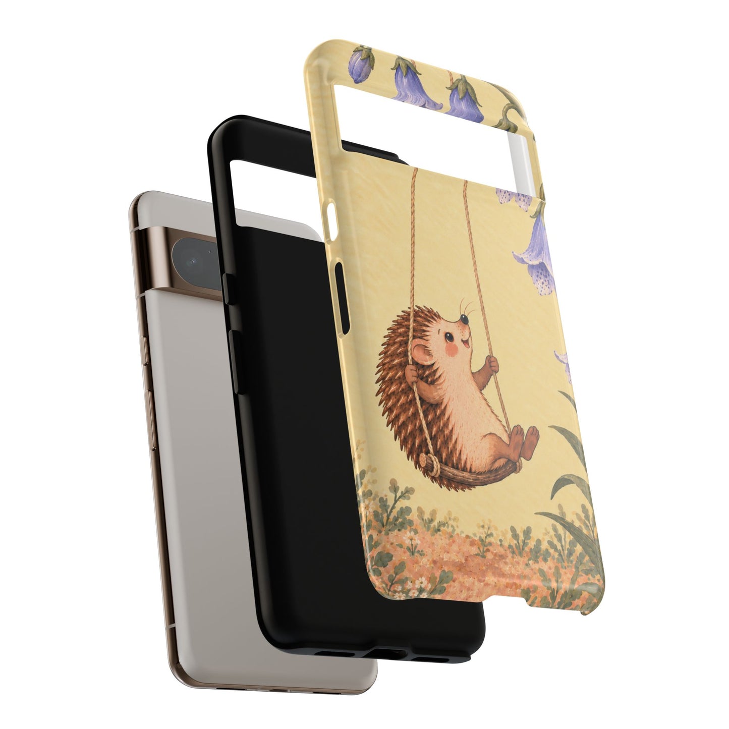 Whimsical Buttercream Hedgehog and Bluebell Phone Case - Yellow Phone Case