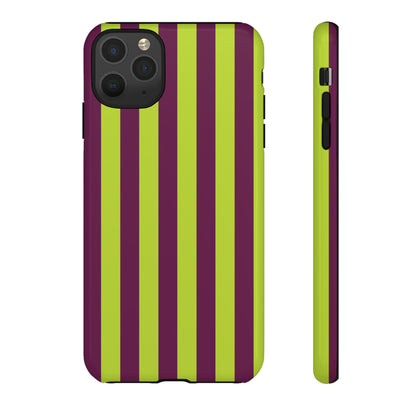 Trendy Neon Lime Green & Plum Stripe Pattern Phone Case - Green Phone Case - iPhone 11 Pro Max / Glossy