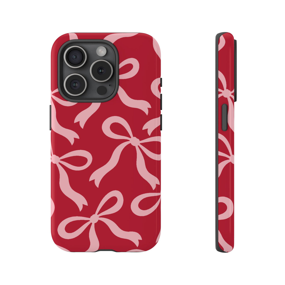 Bold Raspberry Red and Blush Pink Bow Pattern Phone Case - Red Phone Case - iPhone 15 Pro / Glossy