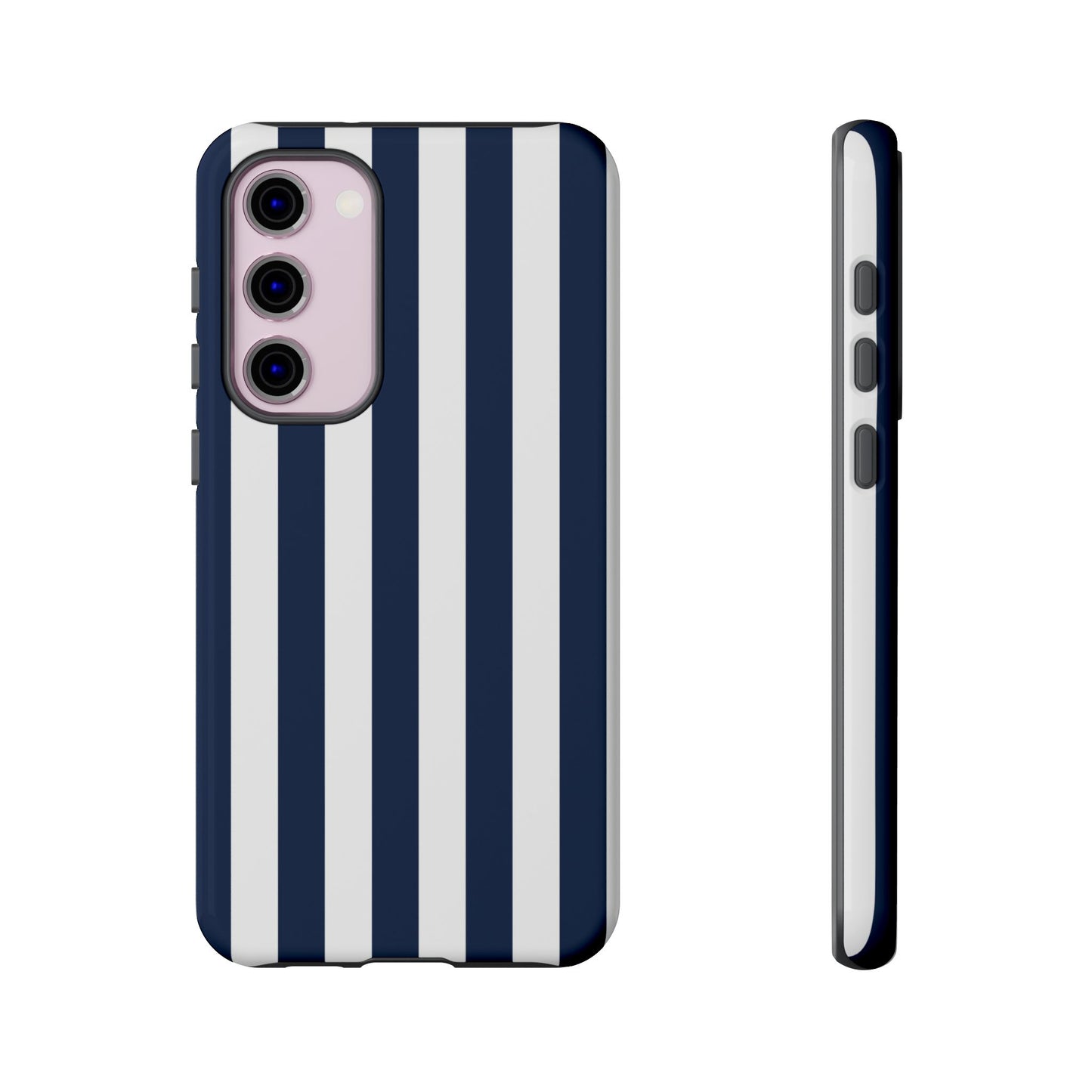 Samsung Galaxy S23 Plus / Glossy Phone Case - Simple Dark Blue & White Stripe Pattern Phone Case