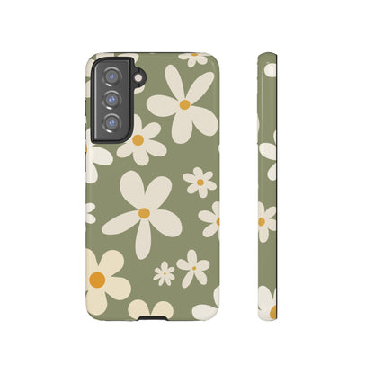 Chic Green Daisy Pattern Phone Case - Green Phone Case - Samsung Galaxy S21 FE / Glossy