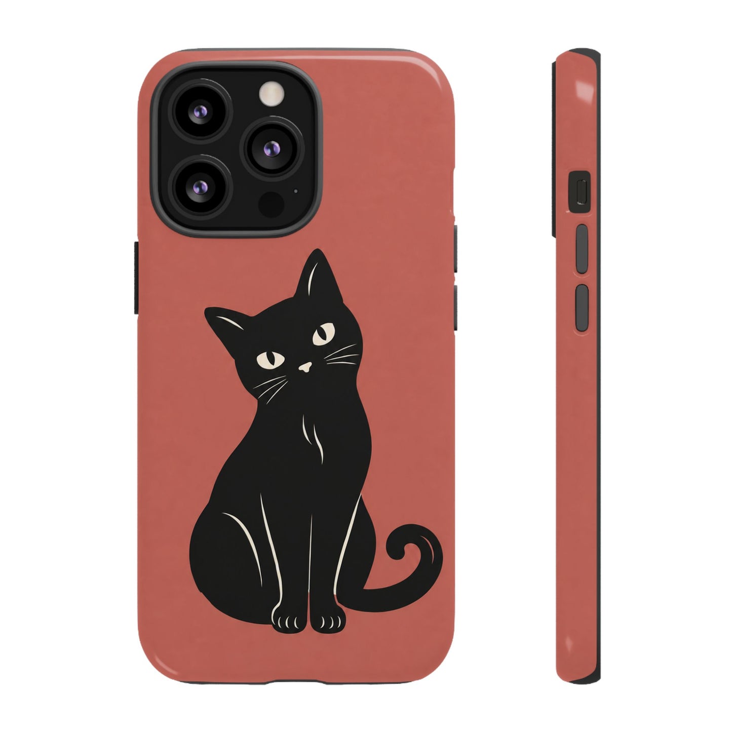Minimalist Coral Red & Black Cat Phone Case