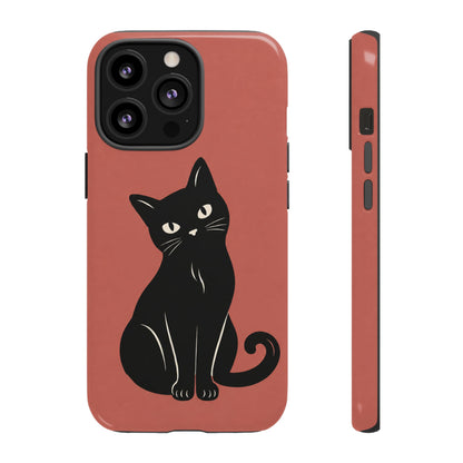 Minimalist Coral Red & Black Cat Phone Case
