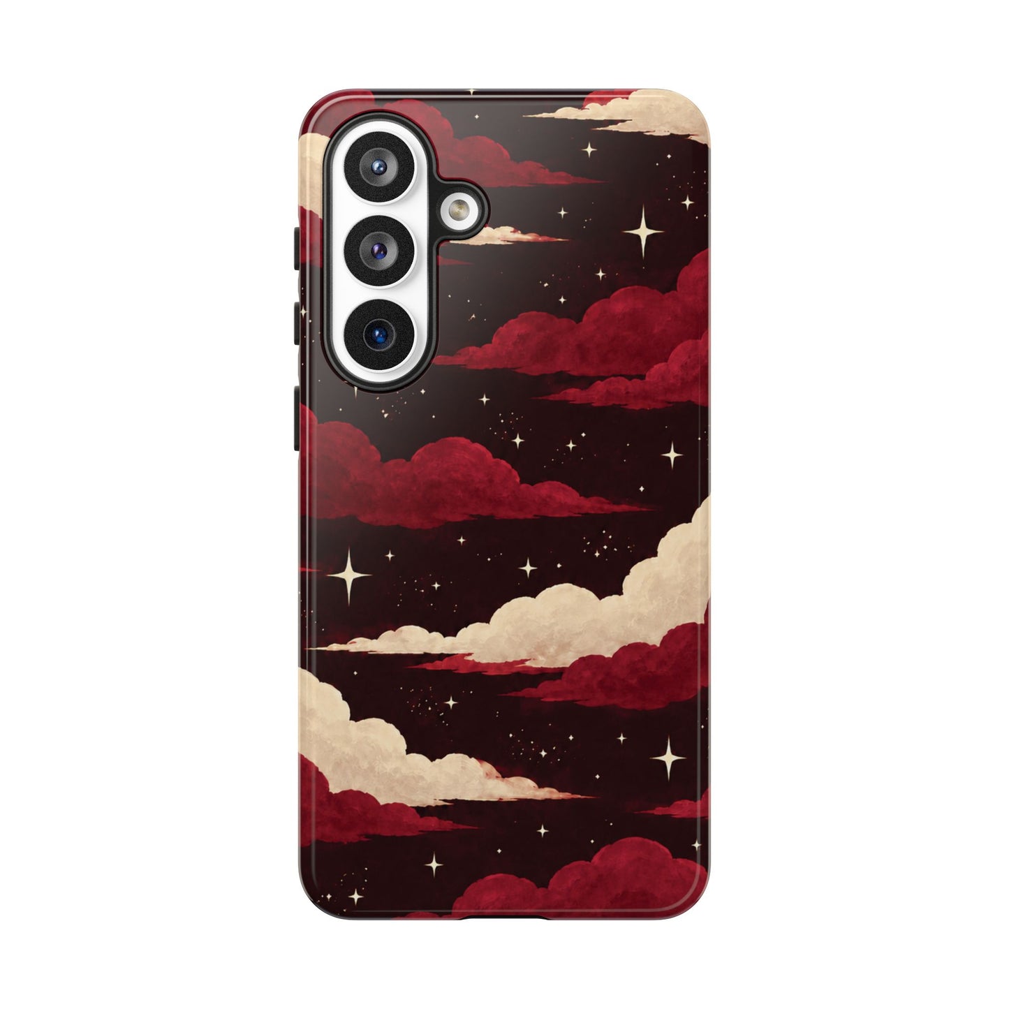Illustrated Crimson Red Clouds & Stars Phone Case