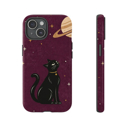 Whimsical Plum Celestial Black Cat Phone Case