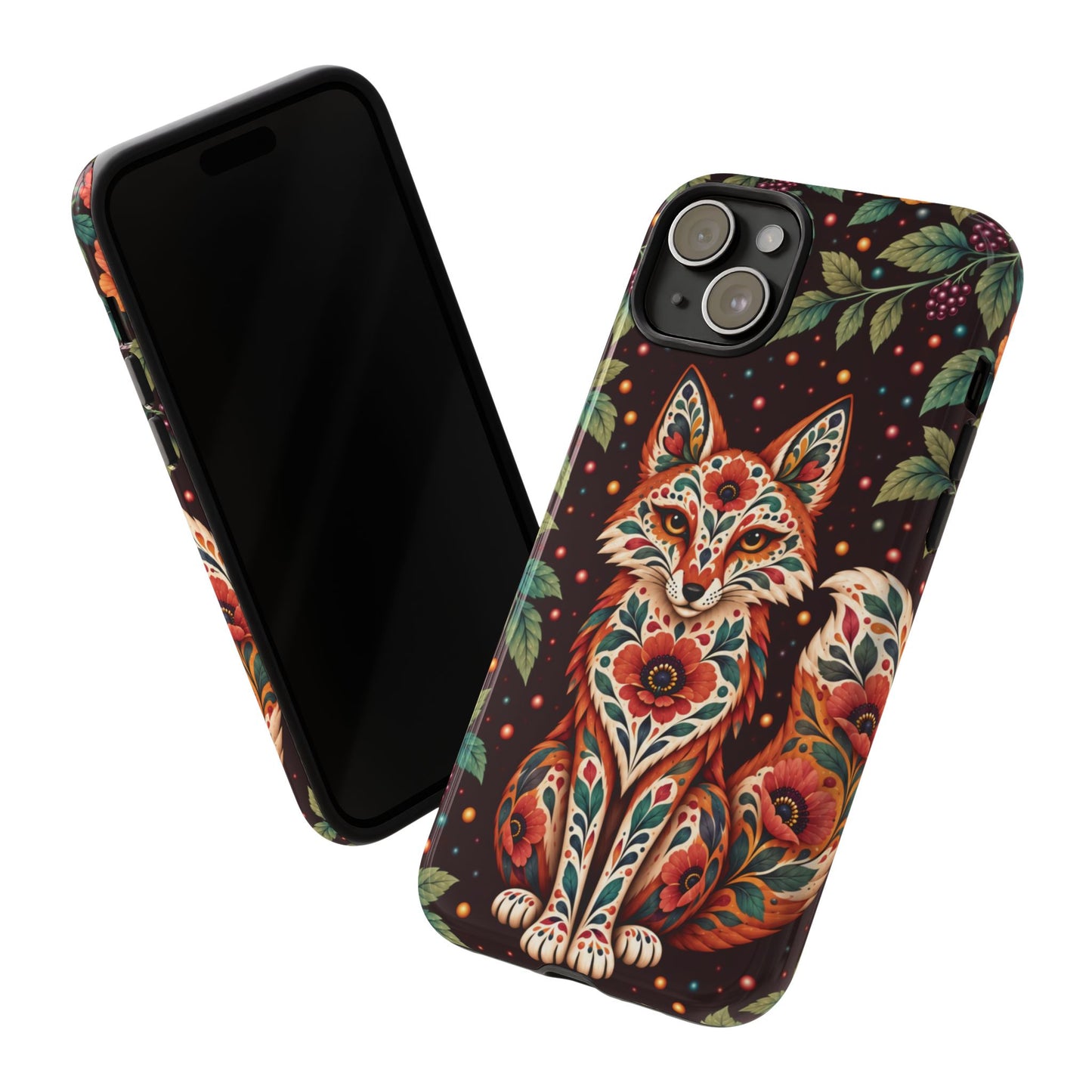 Vibrant Terracotta and Teal Calavera Fox Phone Case - Multicolor Phone Case