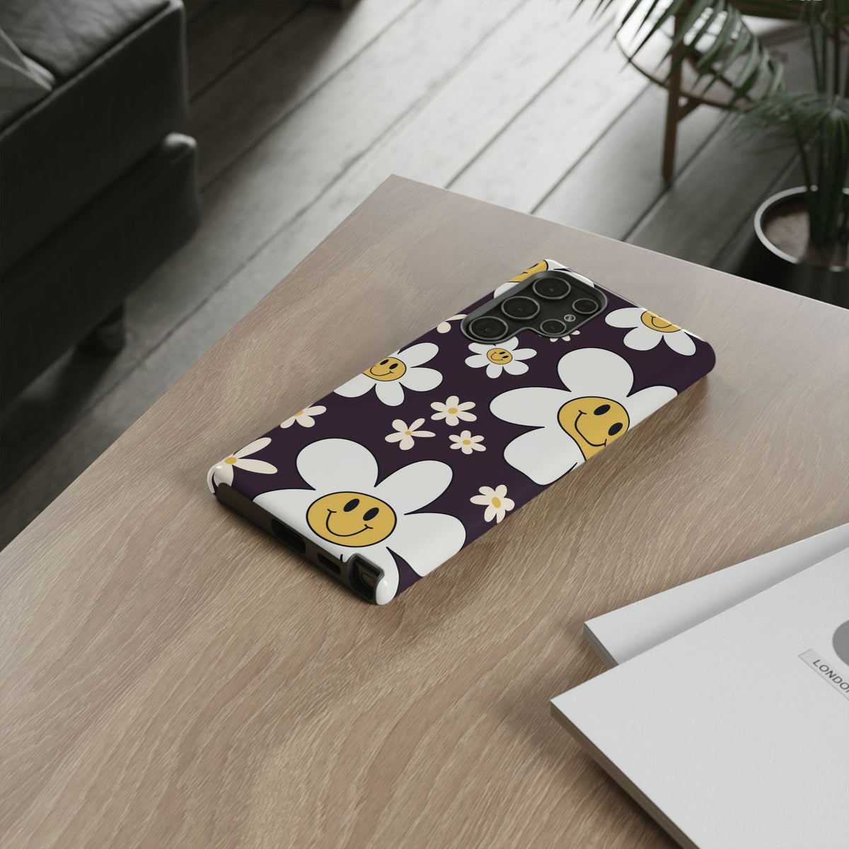 Fun Retro Daisy Pattern with Purple Background Phone Case - Purple Phone Case