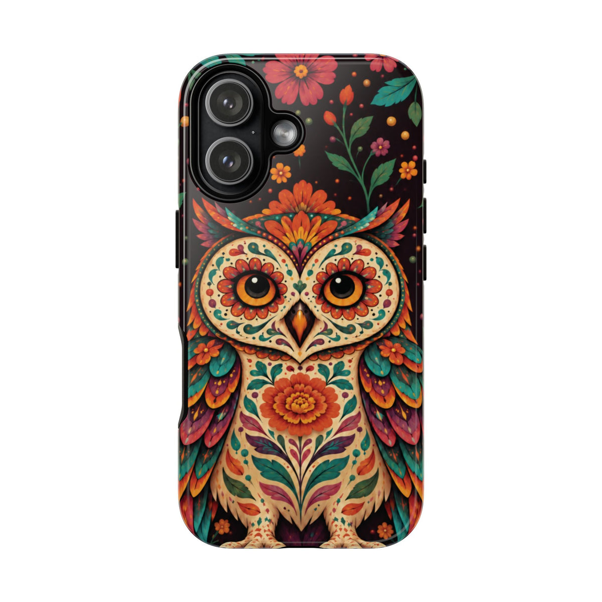 Vibrant Terracotta and Teal Calavera Owl Phone Case - Multicolor Phone Case - iPhone 17 / Glossy