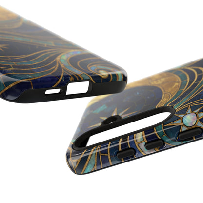 Elegant Navy & Gold Crescent Moon Mosaic Phone Case