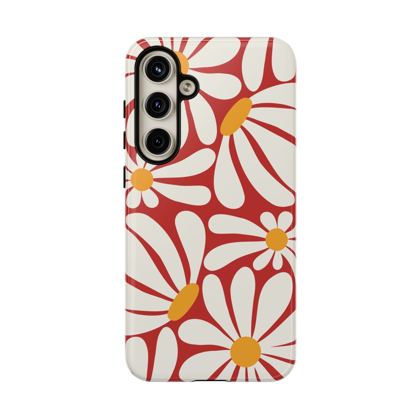 Retro Red Daisy Pattern Phone Case - Red Phone Case - Samsung Galaxy S24 Plus / Glossy