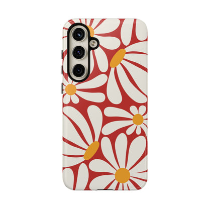 Retro Red Daisy Pattern Phone Case - Red Phone Case - Samsung Galaxy S24 Plus / Glossy
