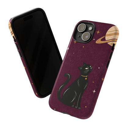 Whimsical Plum Celestial Black Cat Phone Case