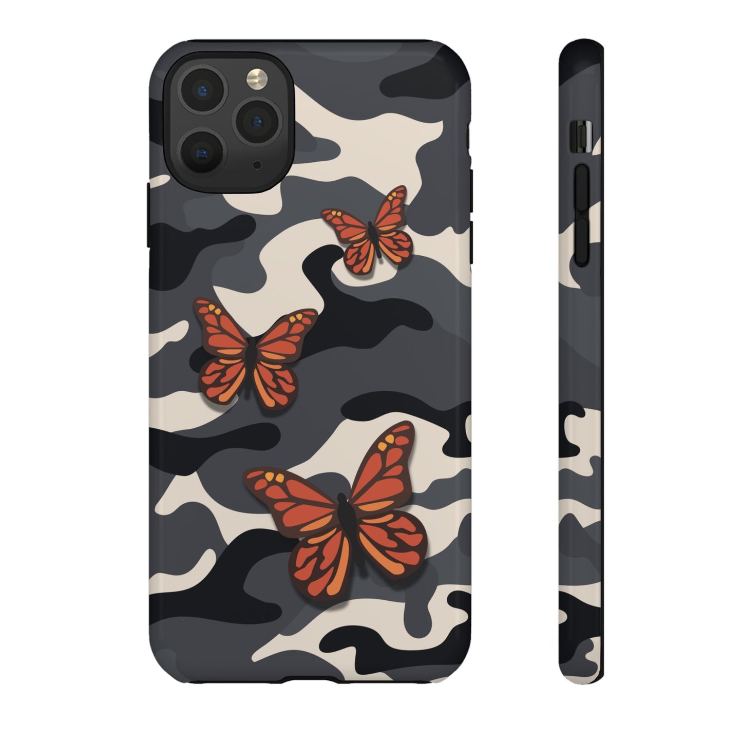 iPhone 11 Pro Max / Glossy Phone Case - Black & Orange Butterfly Camo Phone Case