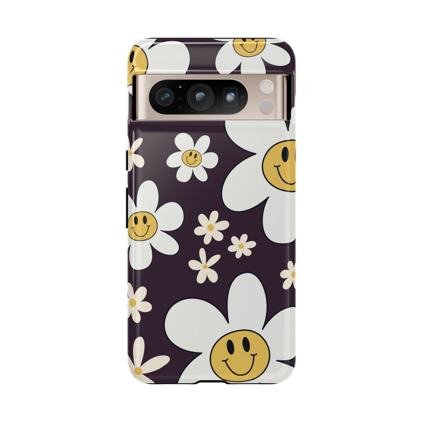 Google Pixel 8 Pro / Glossy Phone Case - Fun Retro Daisy Pattern with Purple Background Phone Case