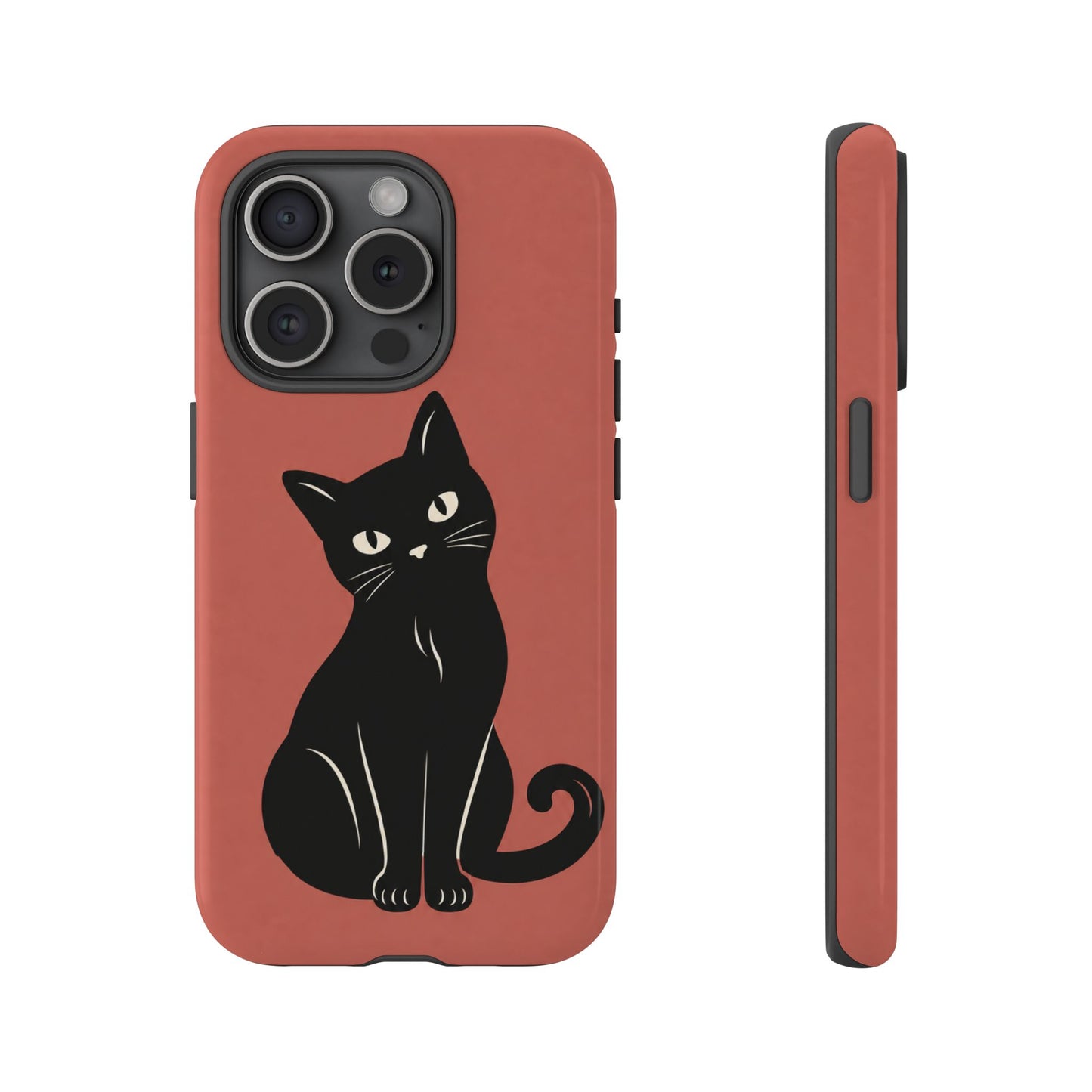 Minimalist Coral Red & Black Cat Phone Case