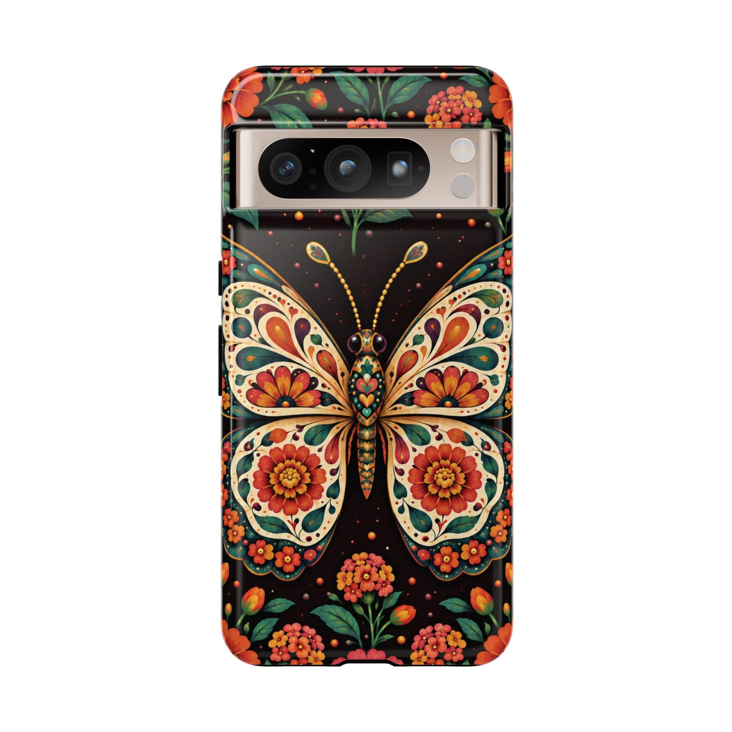 Vibrant Terracotta and Teal Calavera Butterfly Phone Case - Multicolor Phone Case - Google Pixel 8 Pro / Glossy