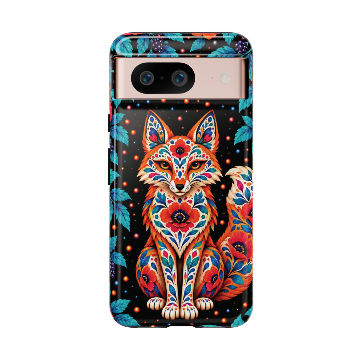 Vibrant Orange and Turquoise Calavera Fox Phone Case - Multicolor Phone Case - Google Pixel 8 / Glossy