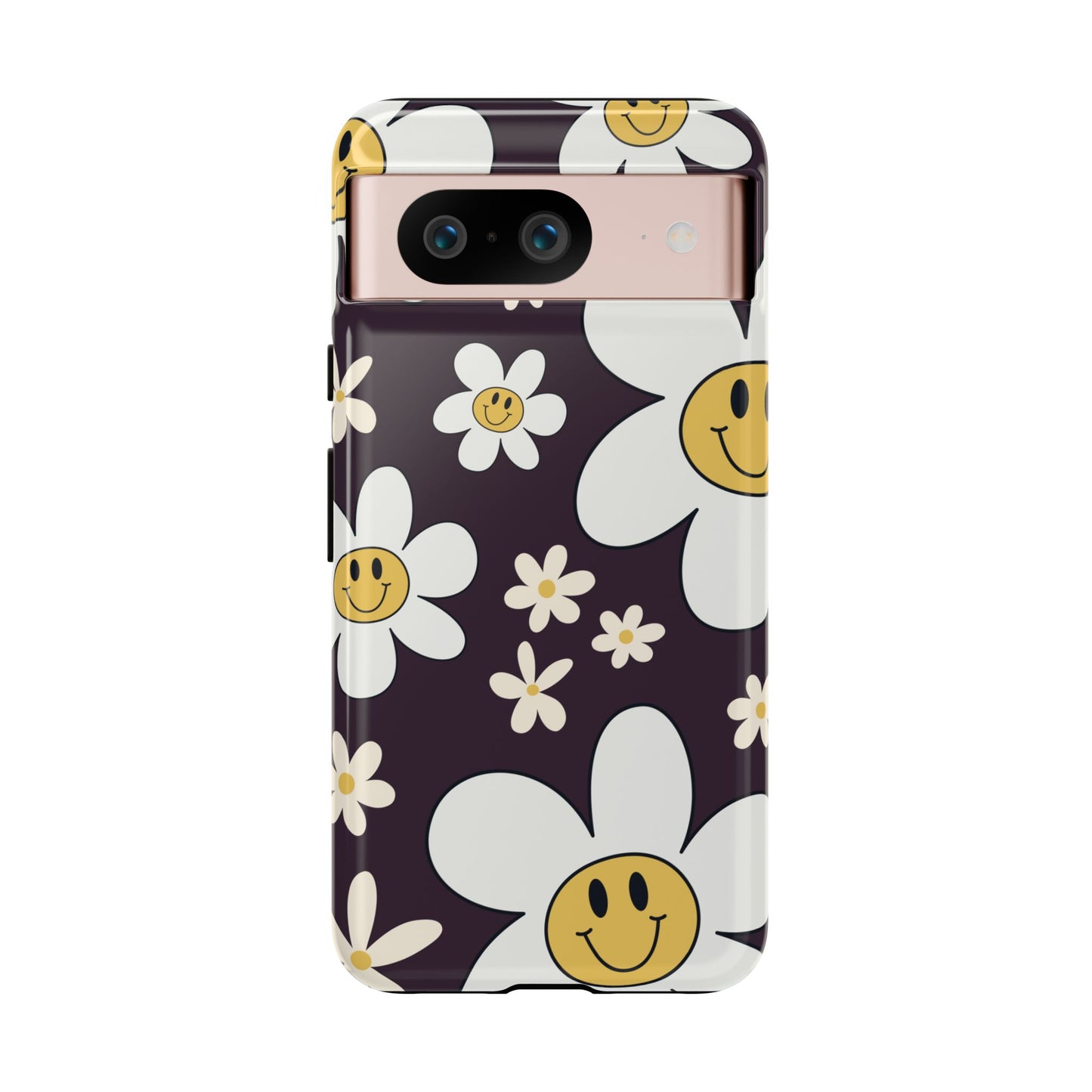 Google Pixel 8 / Glossy Phone Case - Fun Retro Daisy Pattern with Purple Background Phone Case