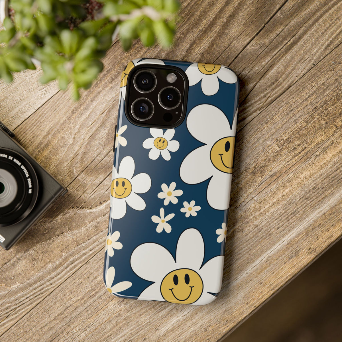 Fun Retro Daisy Pattern with Blue Background Phone Case - Blue Phone Case