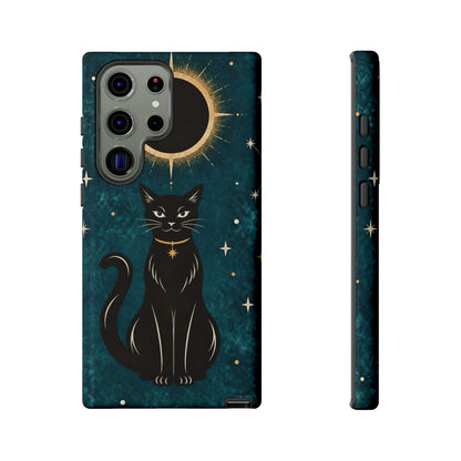 Whimsical Teal Celestial Black Cat Phone Case