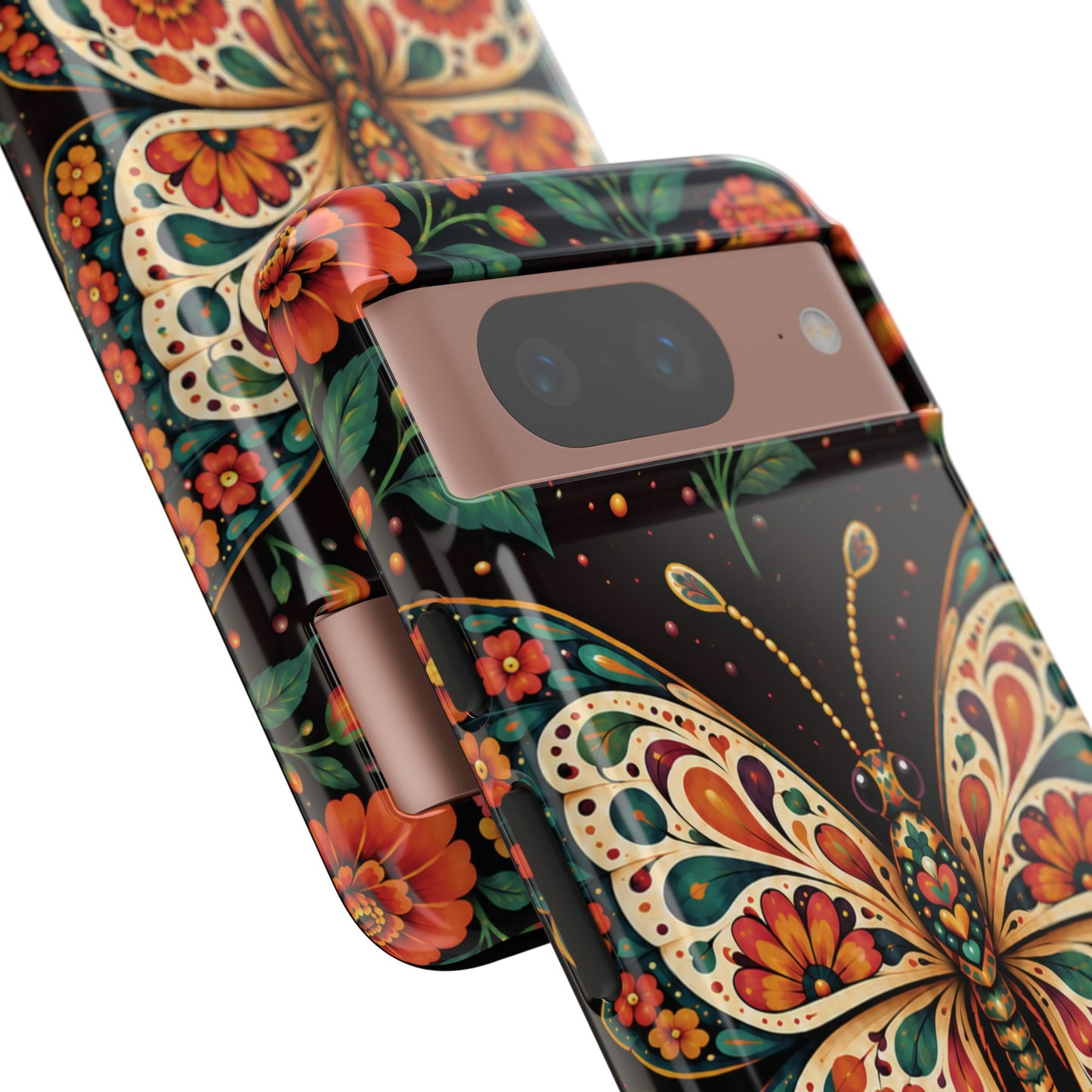 Vibrant Terracotta and Teal Calavera Butterfly Phone Case - Multicolor Phone Case