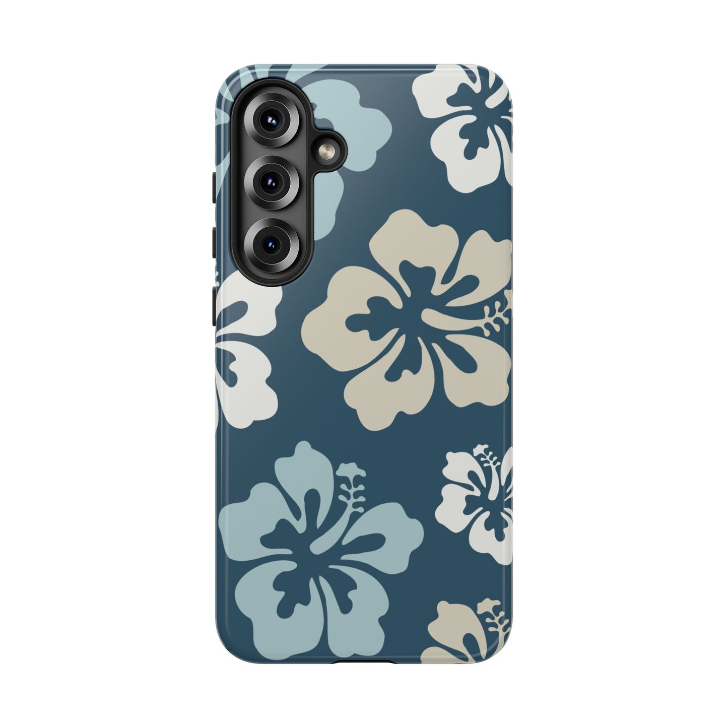 Samsung Galaxy S25 Plus / Glossy Phone Case - ’Blue Hibiscus Retro Pattern #1’ Phone Case