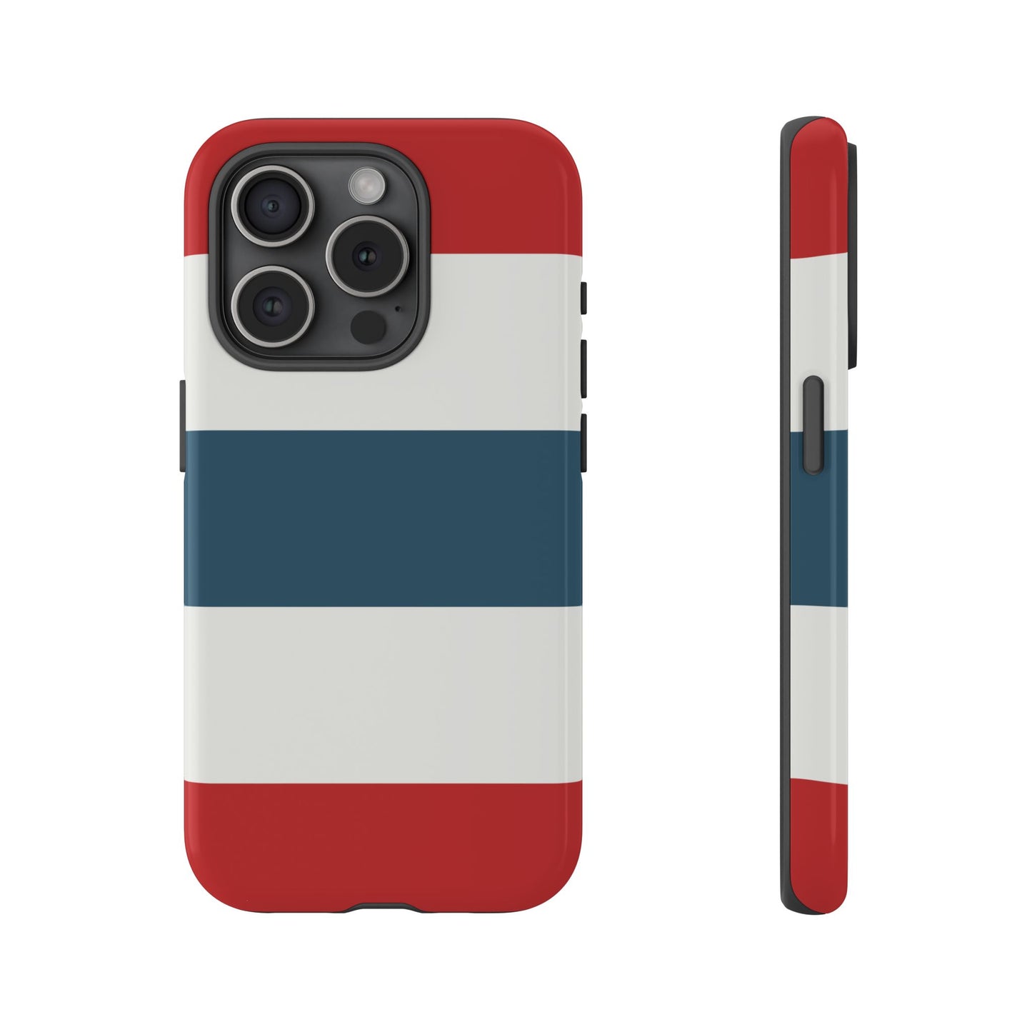 iPhone 15 Pro / Glossy Phone Case - Red White & Blue Horizontal Stripe Pattern Phone Case