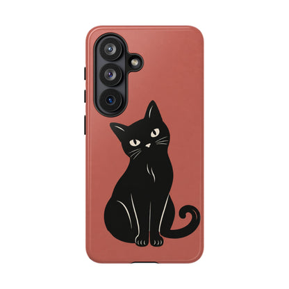 Minimalist Coral Red & Black Cat Phone Case