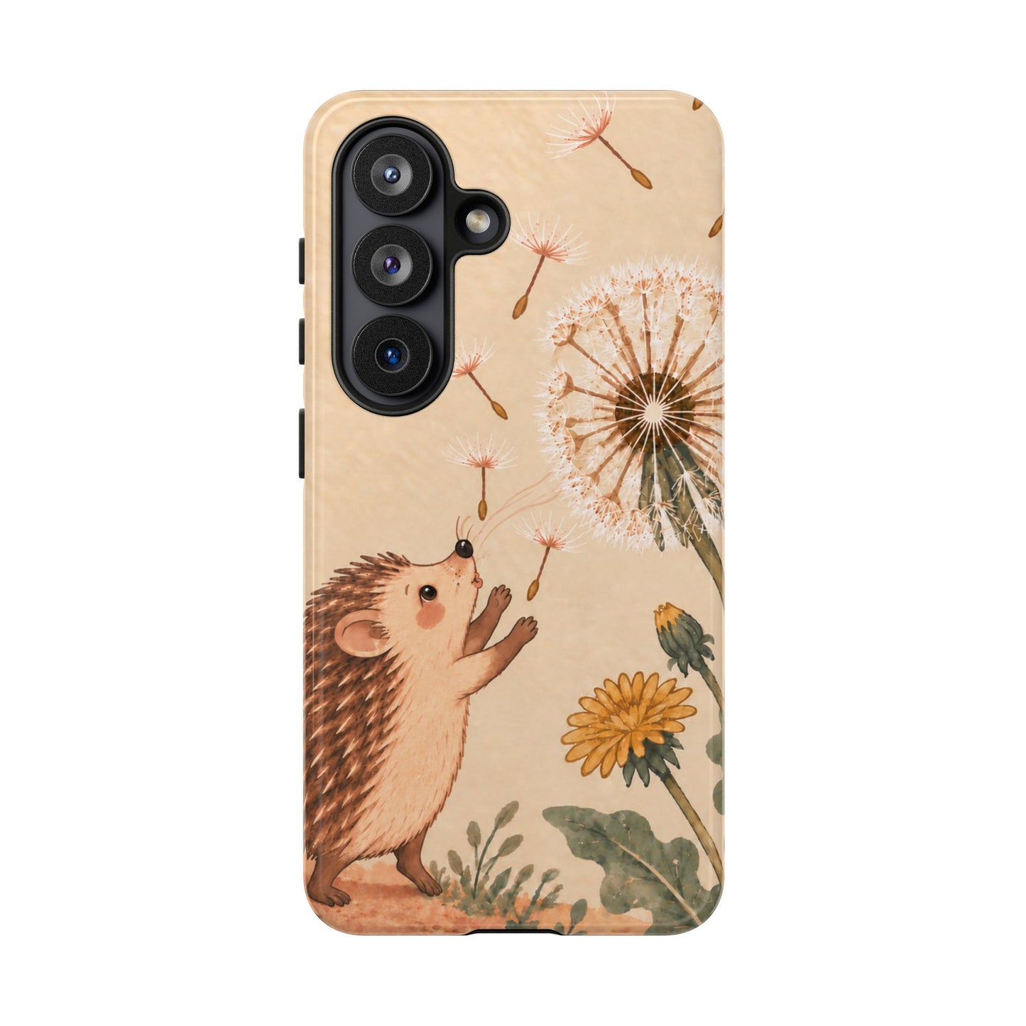 Whimsical Cream Hedgehog and Dandelion Phone Case - White Phone Case - Samsung Galaxy S26 / Glossy