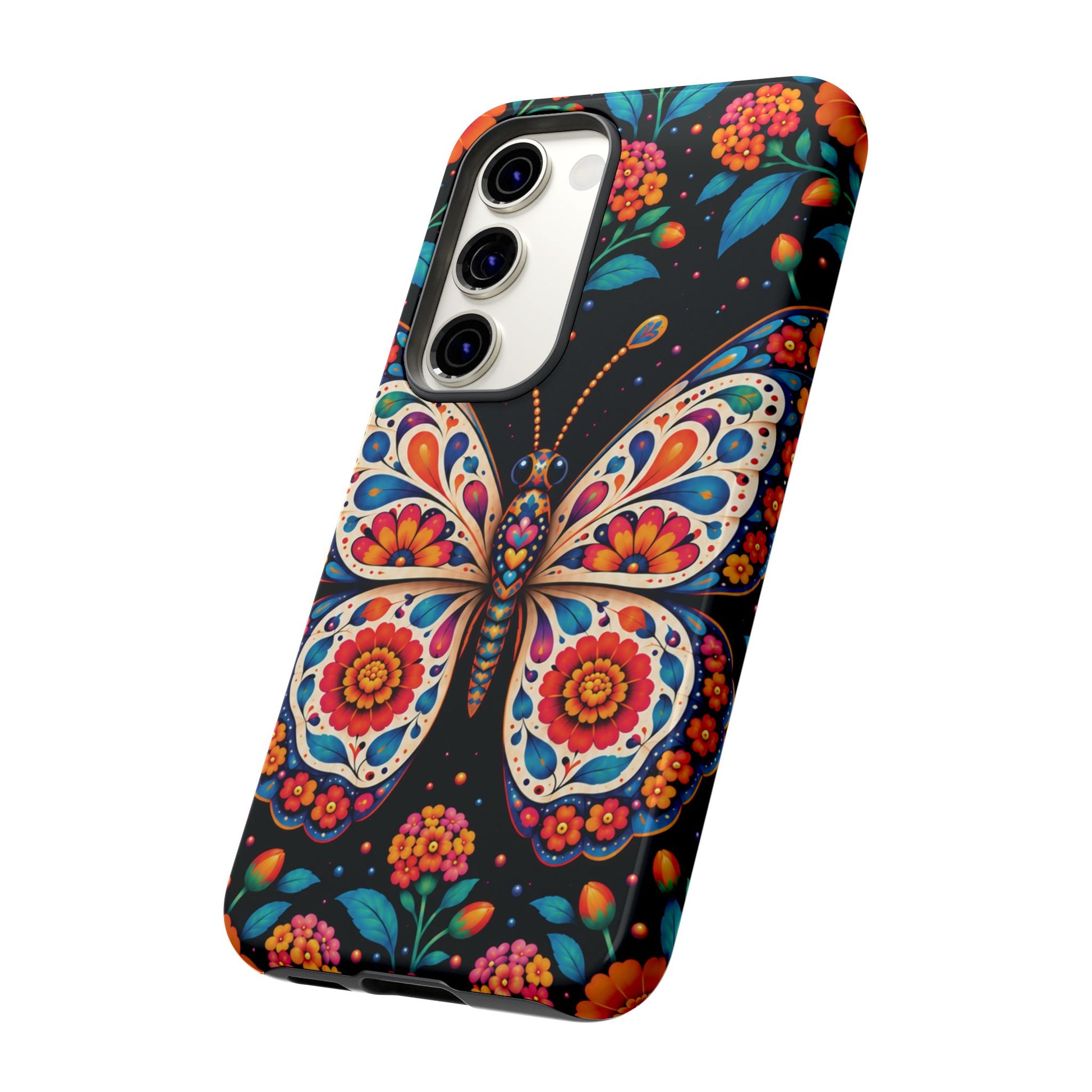 Vibrant Orange and Turquoise Calavera Butterfly Phone Case - Multicolor Phone Case