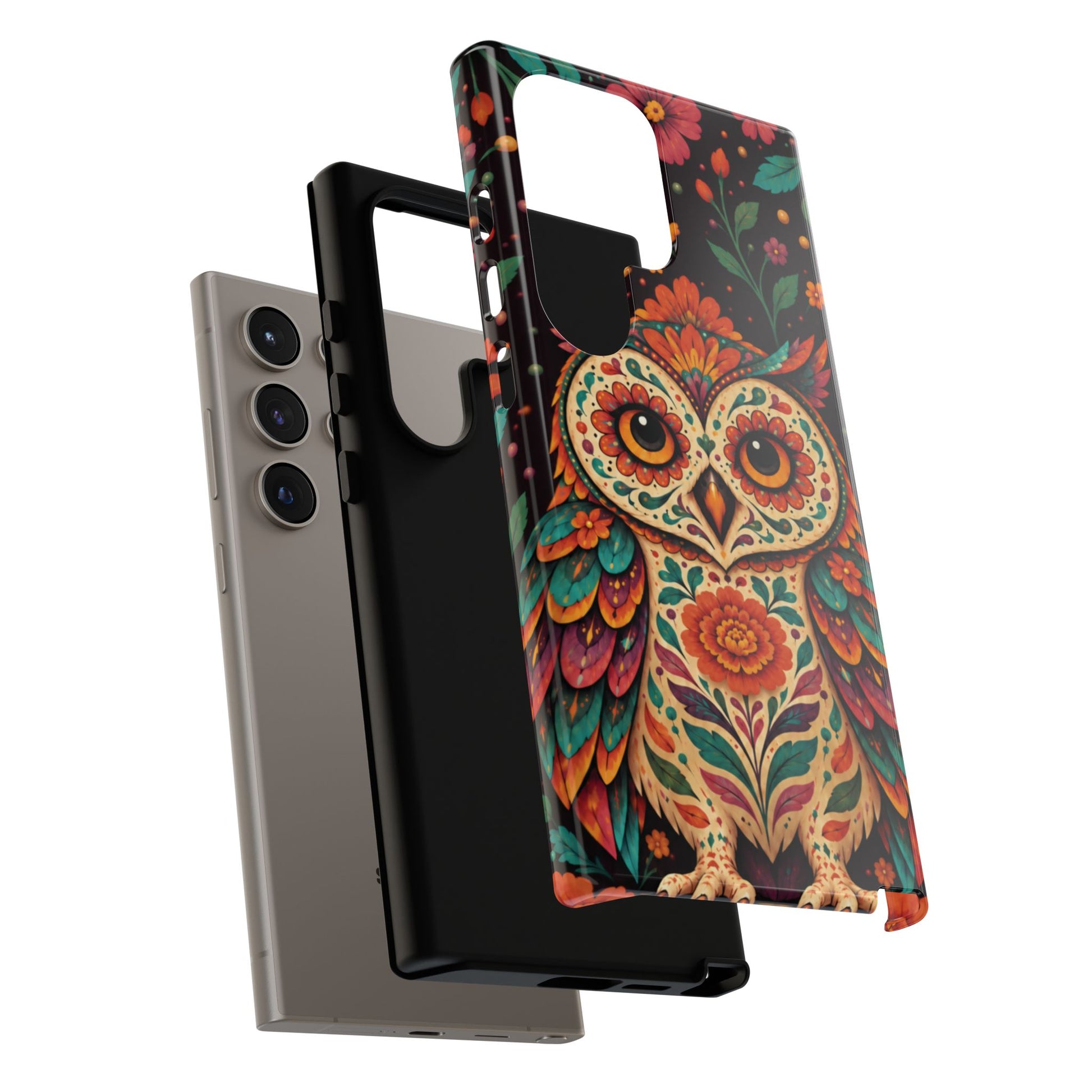Vibrant Terracotta and Teal Calavera Owl Phone Case - Multicolor Phone Case
