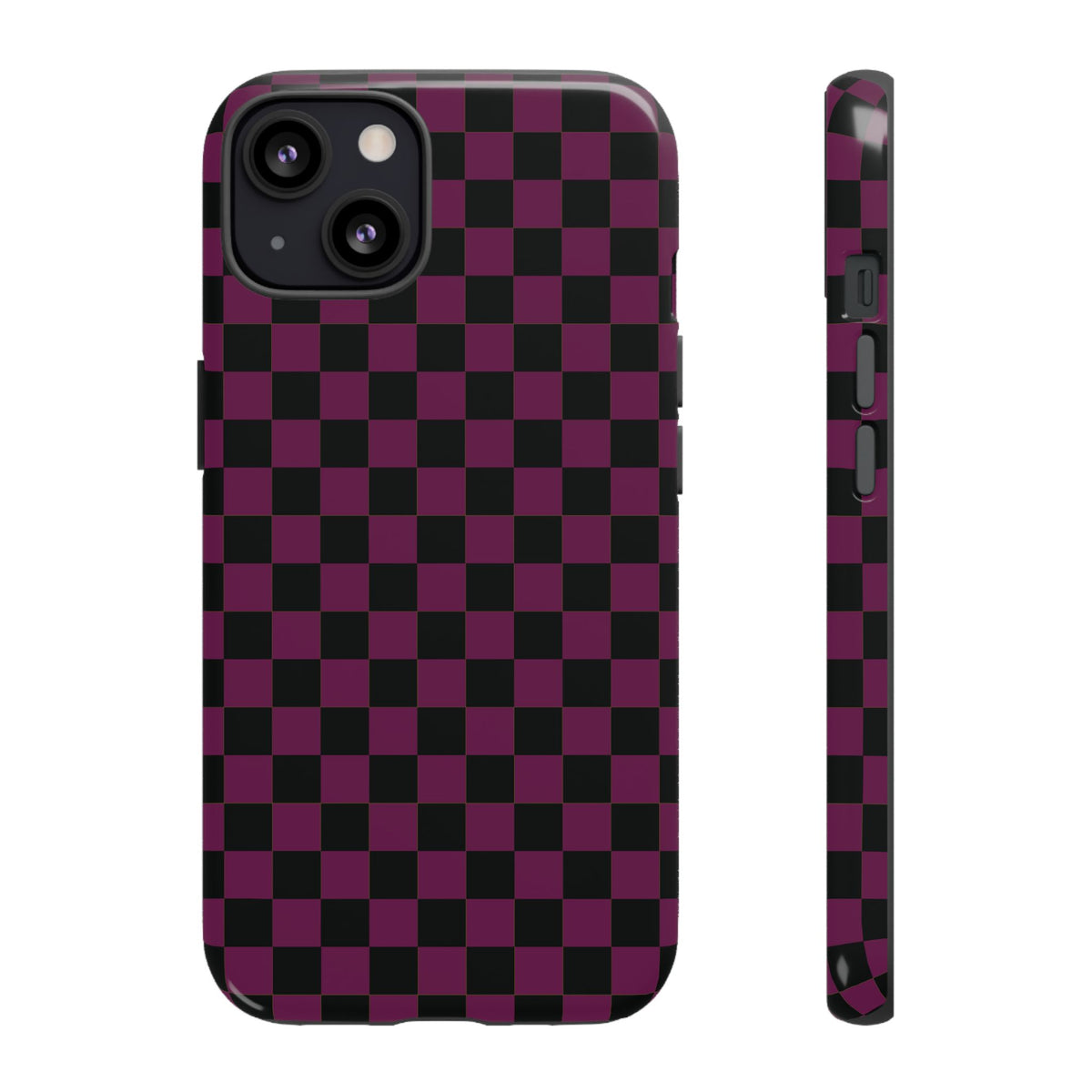 Trendy Plum & Black Small Checked Pattern Phone Case - Purple Phone Case - iPhone 13 / Glossy