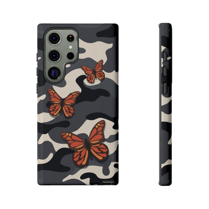 Samsung Galaxy S23 Ultra / Glossy Phone Case - Black & Orange Butterfly Camo Phone Case