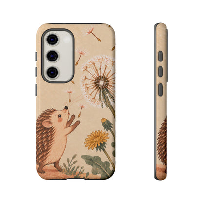 Whimsical Cream Hedgehog and Dandelion Phone Case - White Phone Case - Samsung Galaxy S23 / Glossy
