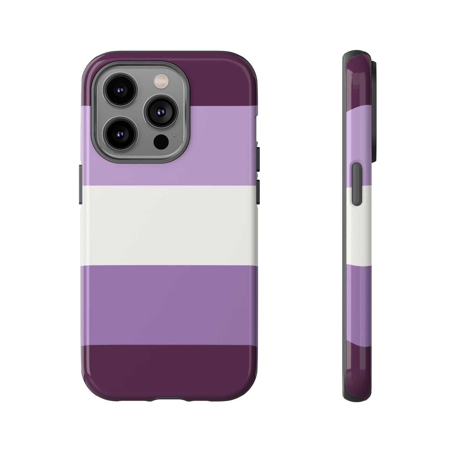 iPhone 14 Pro / Glossy Phone Case - Purple Stripe Pattern Phone Case