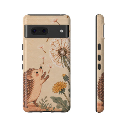 Whimsical Cream Hedgehog and Dandelion Phone Case - White Phone Case - Google Pixel 7 / Glossy
