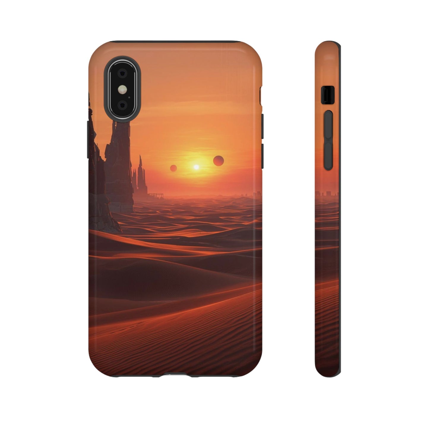 Twin Suns Desert World Sci-fi Phone Case - Orange Phone Case - iPhone X / Glossy