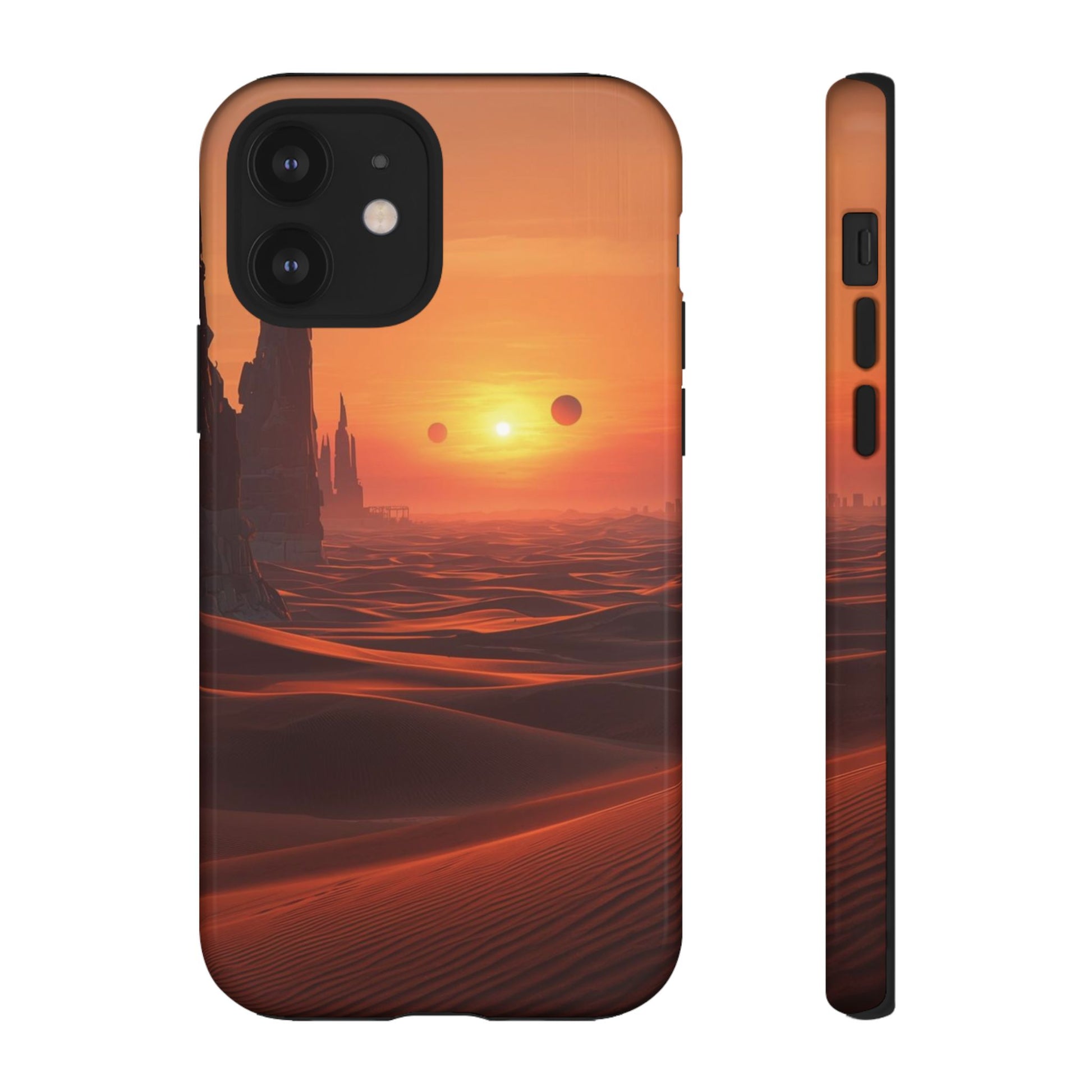 Twin Suns Desert World Sci-fi Phone Case - Orange Phone Case - iPhone 12 / Glossy