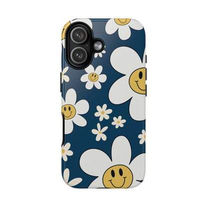Fun Retro Daisy Pattern with Blue Background Phone Case - Blue Phone Case - iPhone 17 / Glossy