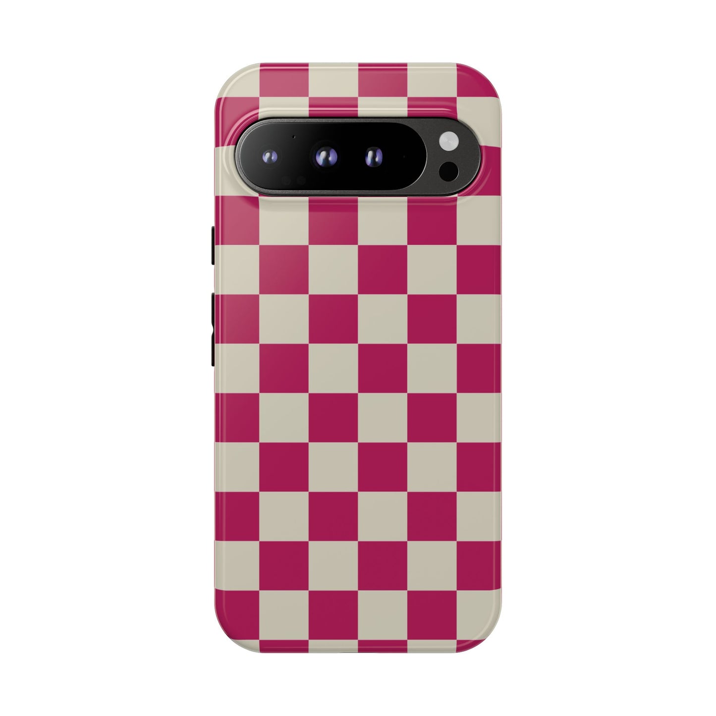 Google Pixel 9 Pro XL / Glossy Phone Case - ’Pink & White Checkered Pattern’ Phone Case