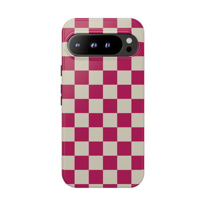 Google Pixel 9 Pro XL / Glossy Phone Case - ’Pink & White Checkered Pattern’ Phone Case