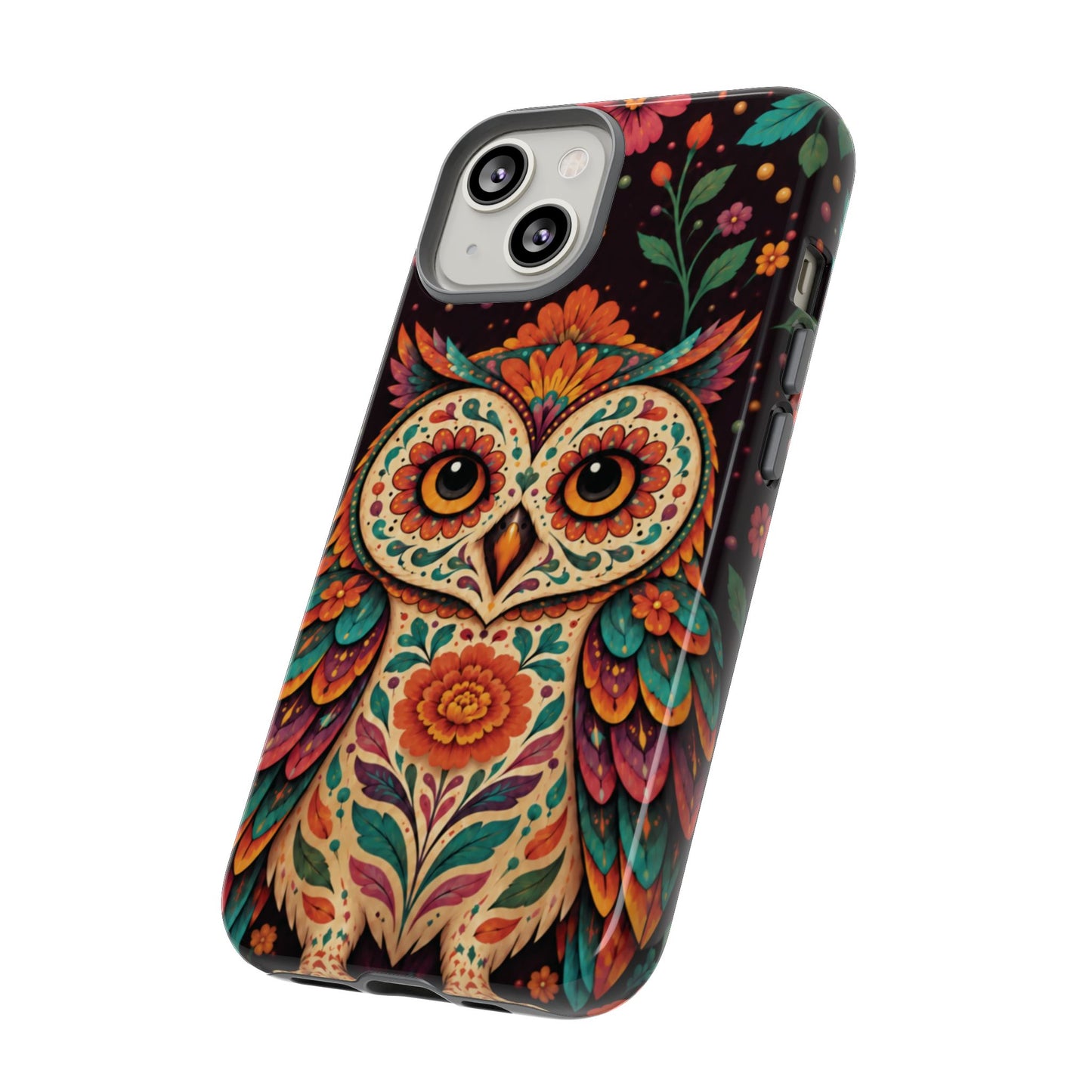 Vibrant Terracotta and Teal Calavera Owl Phone Case - Multicolor Phone Case