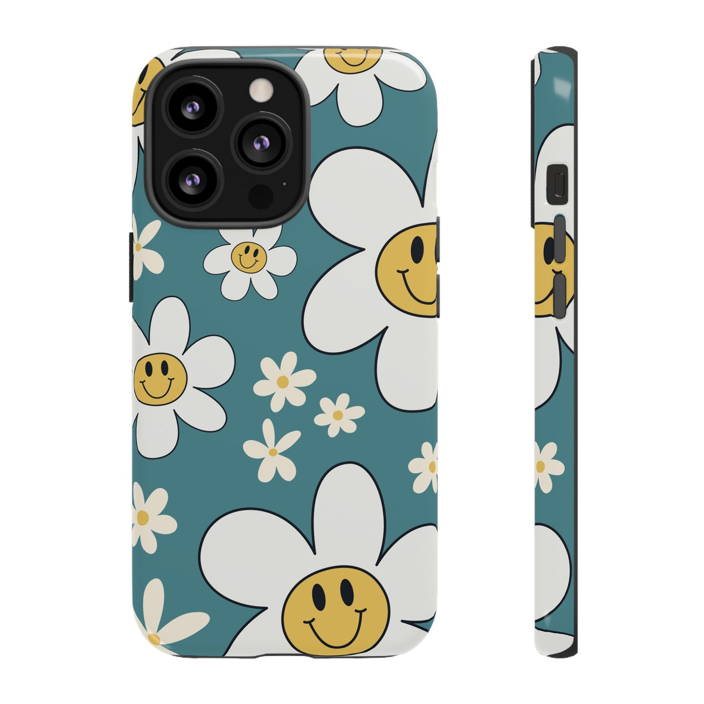 Fun Retro Daisy Pattern with Light Blue Background Phone Case - Blue Phone Case - iPhone 13 Pro / Glossy