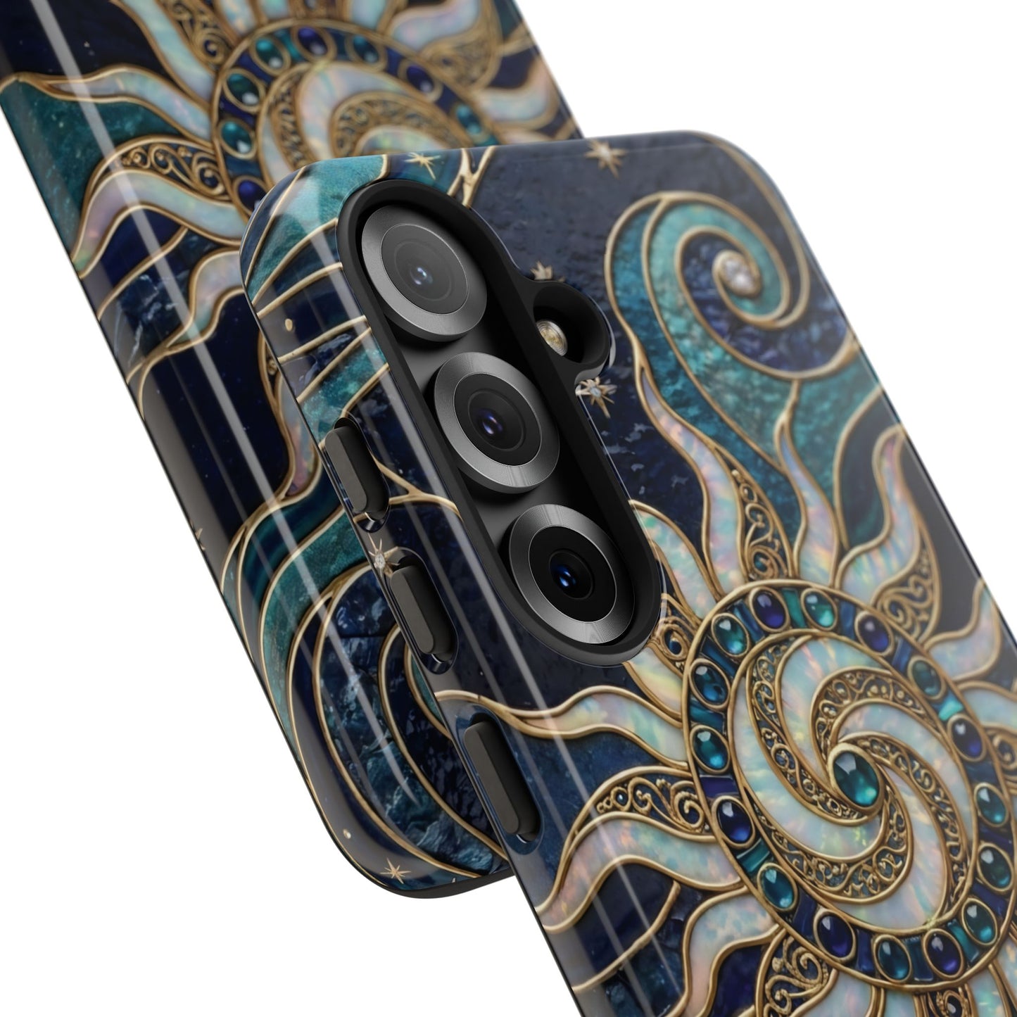 Elegant Teal & Gold Cosmic Sunburst Phone Case