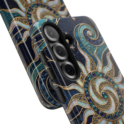 Elegant Teal & Gold Cosmic Sunburst Phone Case