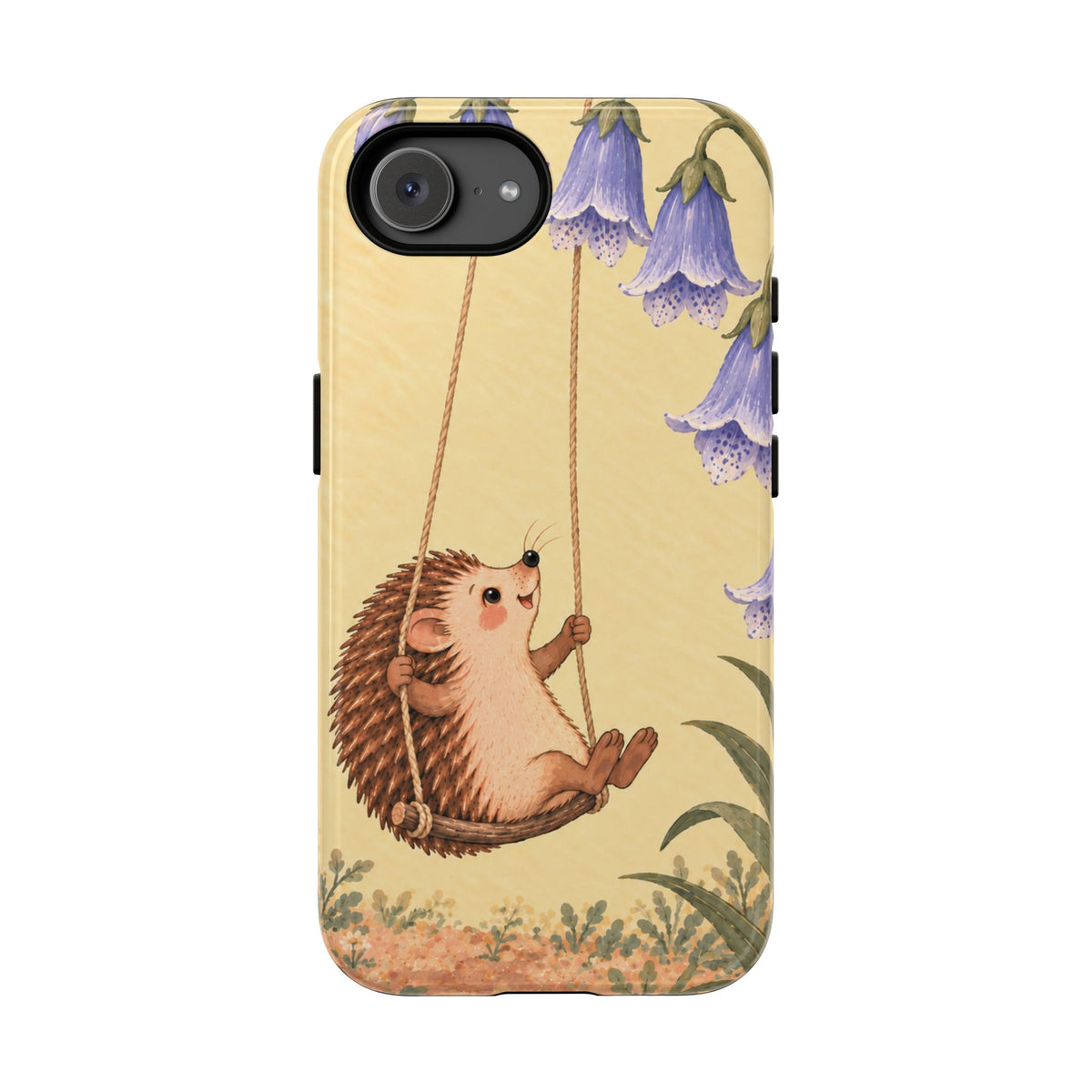 Whimsical Buttercream Hedgehog and Bluebell Phone Case - Yellow Phone Case - iPhone 17e / Glossy