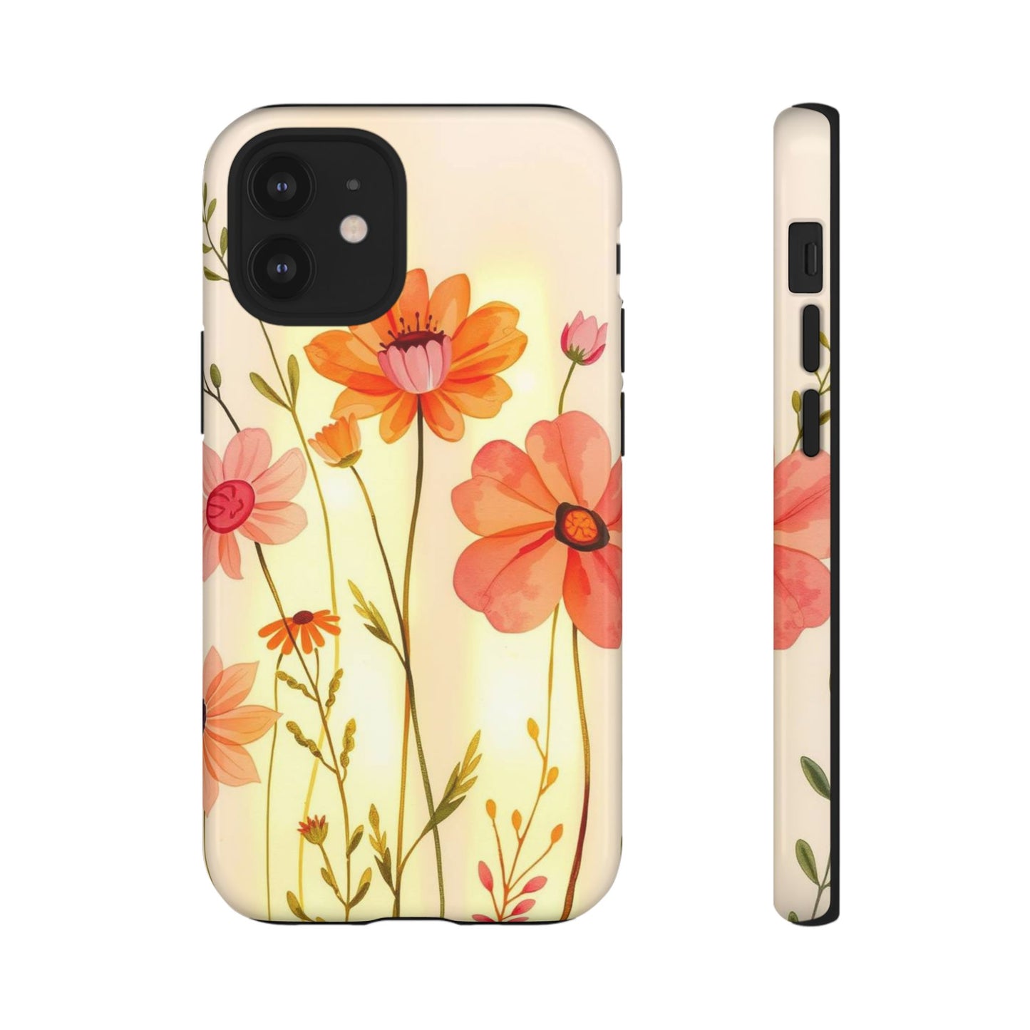 iPhone 12 Mini / Glossy Phone Case - Watercolour Bunch of Wildflowers Design Phone Case