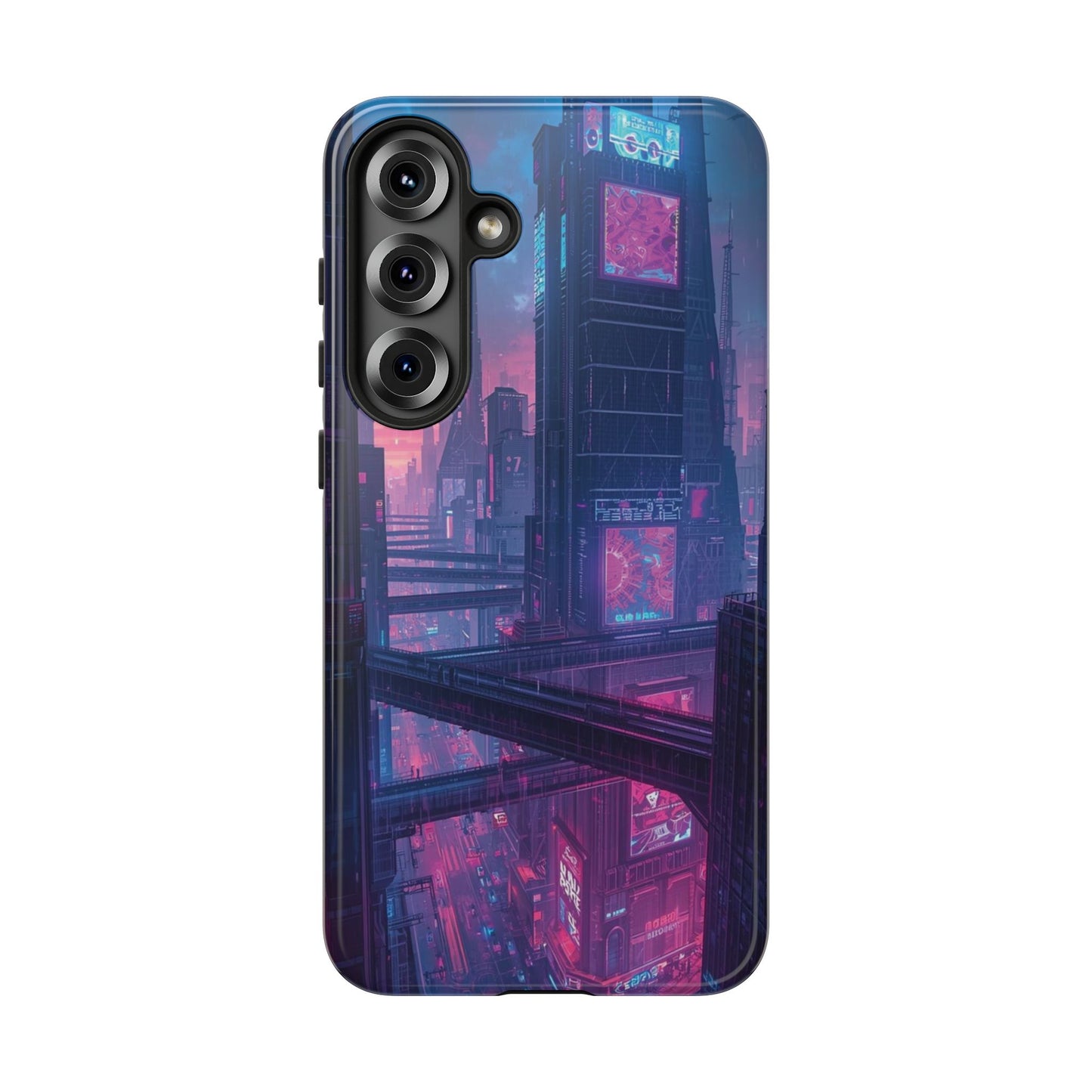 Neon Cyberpunk Megacity Sci-fi Phone Case - Blue Phone Case - Samsung Galaxy S25 Plus / Glossy
