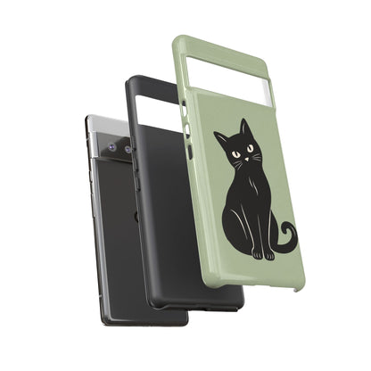 Minimalist Sage Green & Black Cat Phone Case